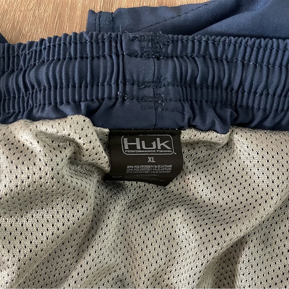 Huk Men's Navy Swim Trunks with Light Blue Drawstring